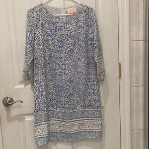 Skies Are Blue White Blue Print Short Sleeve Mini Dress